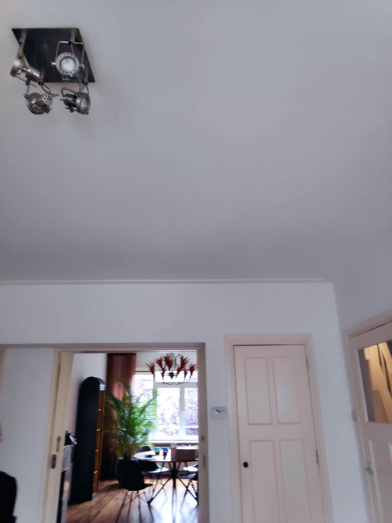 Witte wanden en deuren met doorkijk naar de woonkamer. (Facebook, 17 september 2021)